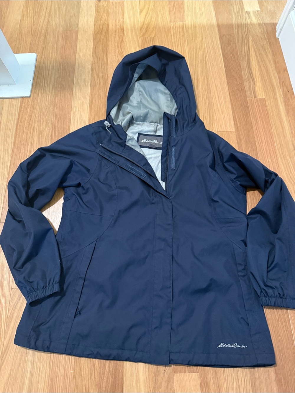 Eddie Bauer Ladies Navy Hooded Raincoat
